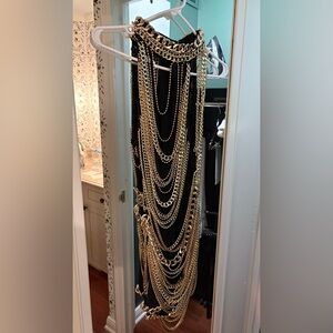 AKIRA Black and Gold Chain Mini Dress